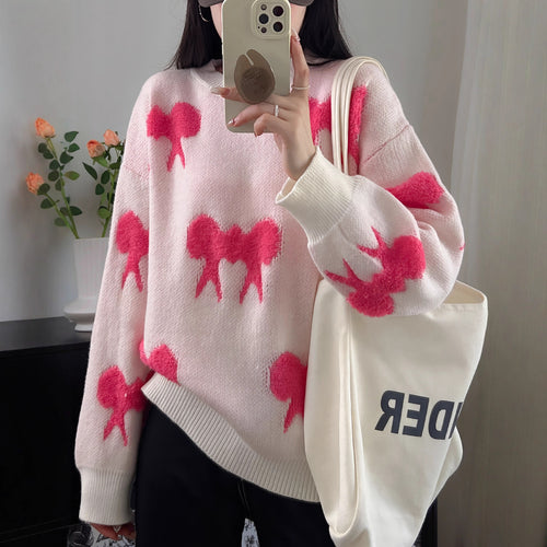 Damen Kuscheliger Strickpullover mit verspieltem Schleifenmotiv Heidi-Mode