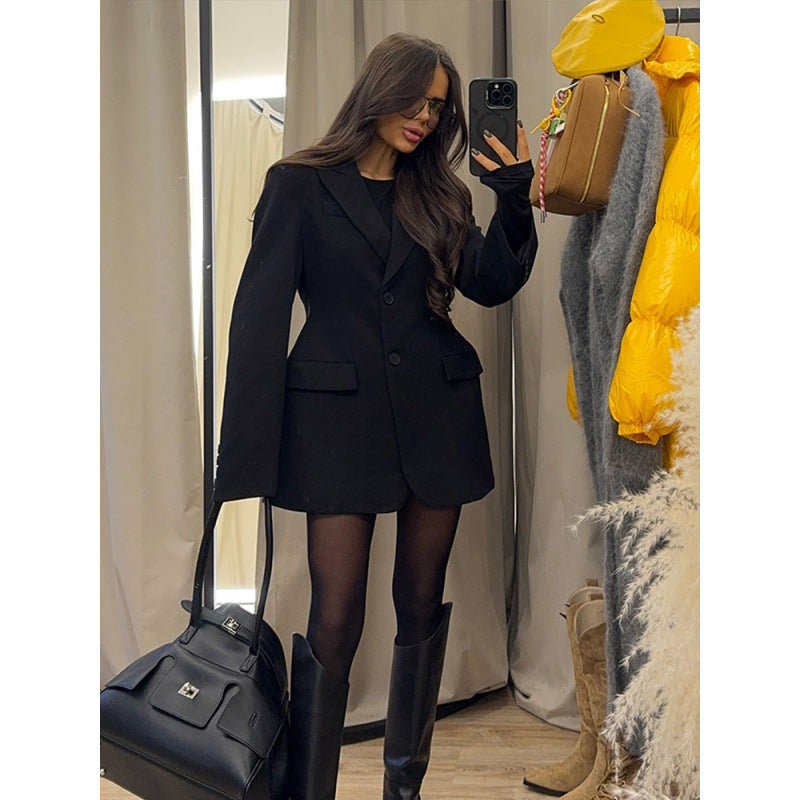 Damen elegante Blazerjacke im Oversized-Schnitt mit schickem Revers Heidi-Mode
