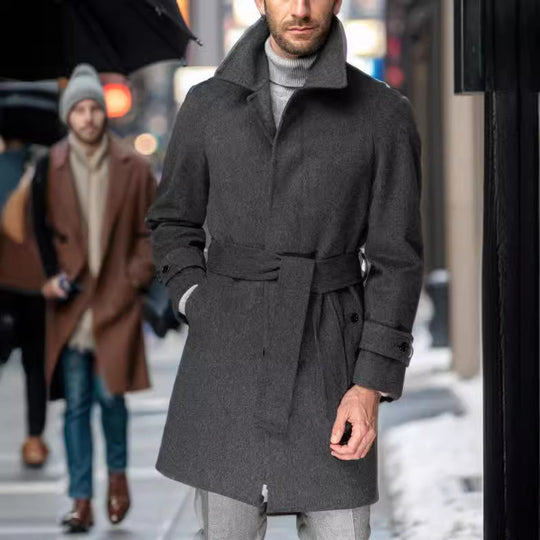 Herren eleganter und taillierter Trenchcoat aus hochwertiger Wolle Heidi-Mode