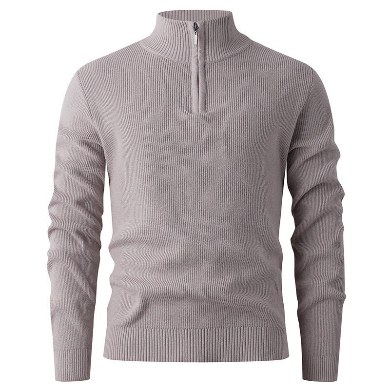 Herren Strickpullover mit halbem Reißverschluss und Rippenstruktur Heidi-Mode