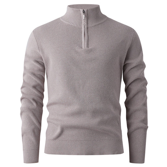 Herren Strickpullover mit halbem Reißverschluss und Rippenstruktur Heidi-Mode