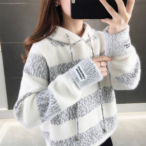 Damen Freizeit Hoodie mit strukturiertem Streifenmuster und Kordelzug Heidi-Mode