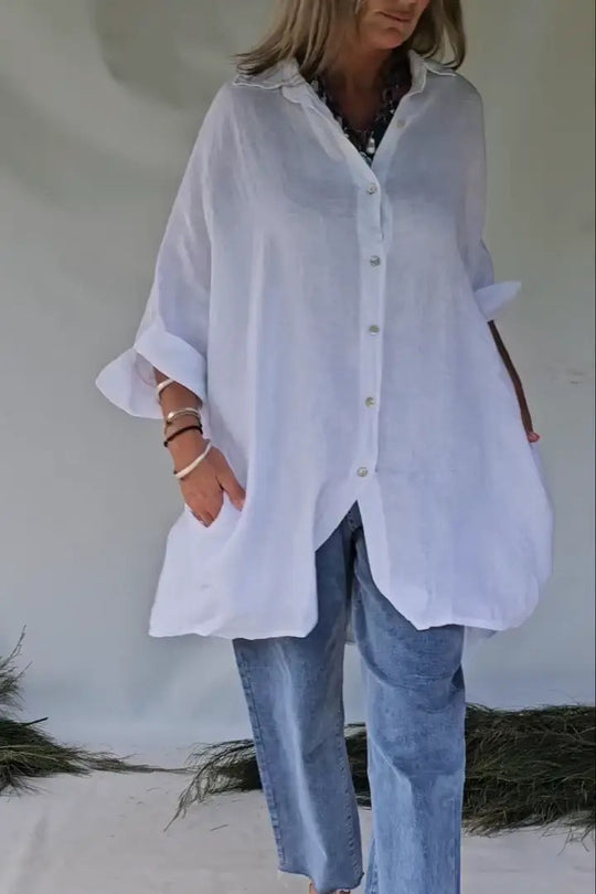Damen Locker Sitzendes Button-Up Tunika Hemd Heidi-Mode
