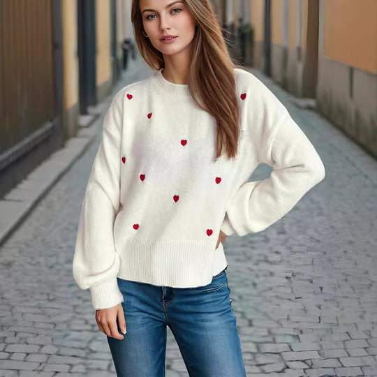 Damen Pullover mit verspieltem Herzdesign Heidi-Mode