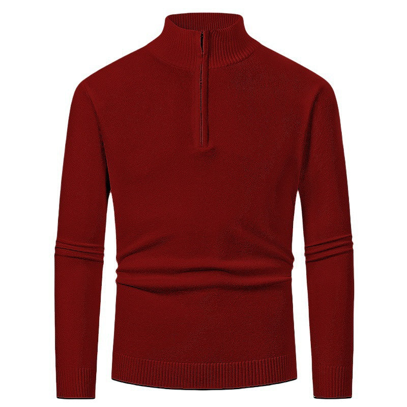Herren Strickpullover mit hohem Kragen und halbem Reißverschluss Heidi-Mode