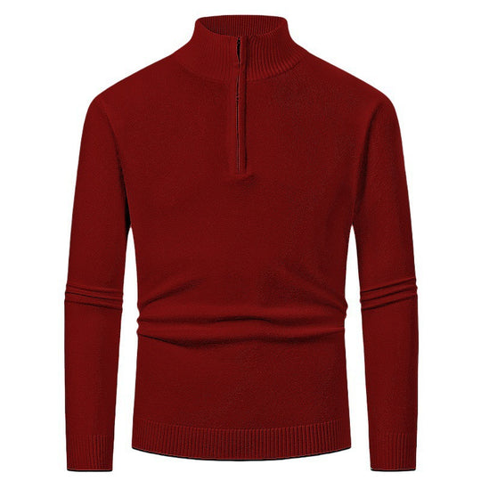Herren Strickpullover mit hohem Kragen und halbem Reißverschluss Heidi-Mode