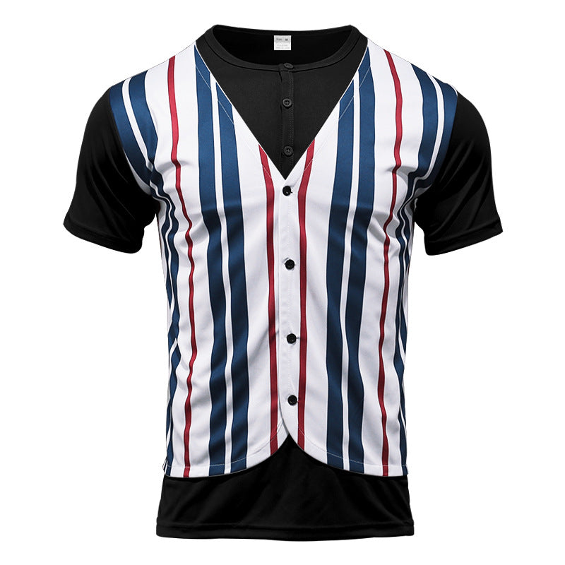 Herren Kurzarm-Henley-Shirt mit gestreiftem Design und modernem Schnitt Heidi-Mode