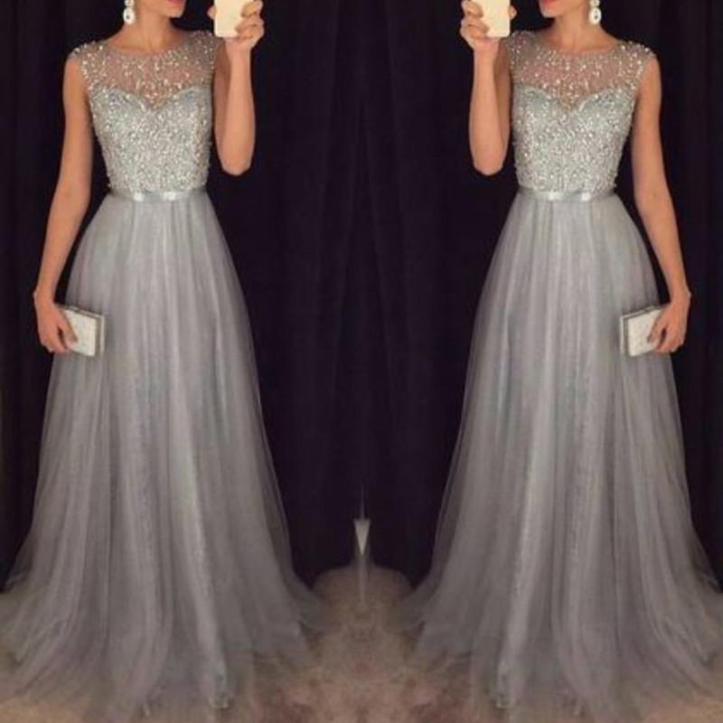Heidi-Mode | Herz-Ausschnitt Maxi Ombre Grau Kleid mit Schaufel-Bodice