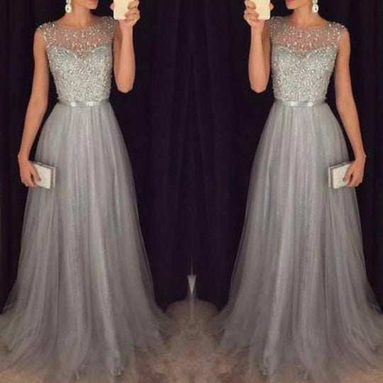 Heidi-Mode | Herz-Ausschnitt Maxi Ombre Grau Kleid mit Schaufel-Bodice