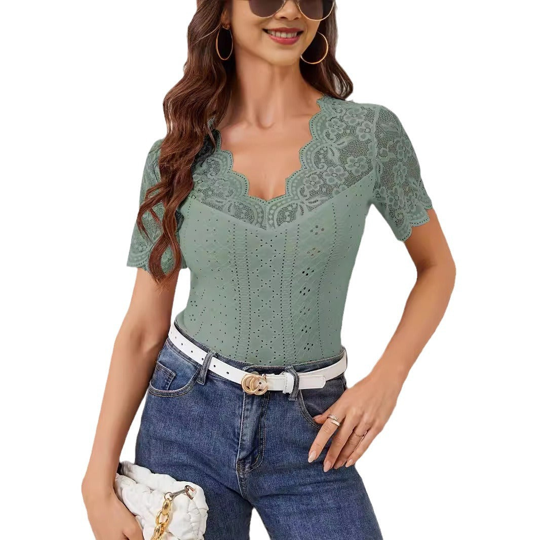 Damen Spitzen Bluse mit romantischen Details Heidi-Mode