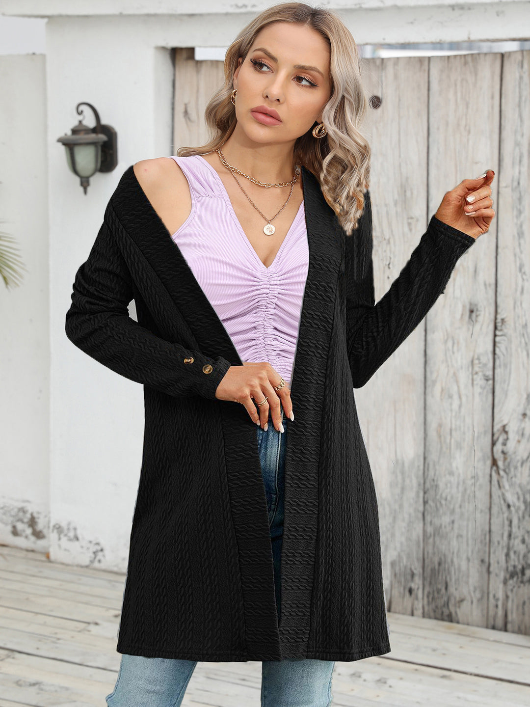 Damen Strickjacke mit strukturiertem Design und eleganten Knopfdetails Heidi-Mode