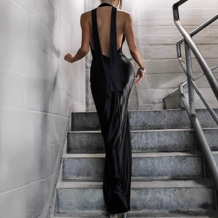 Damen Luxuriöses Abendkleid mit tiefem V-Ausschnitt und schwingendem Schlitz Heidi-Mode