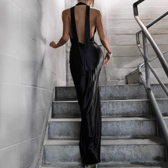 Damen Luxuriöses Abendkleid mit tiefem V-Ausschnitt und schwingendem Schlitz Heidi-Mode