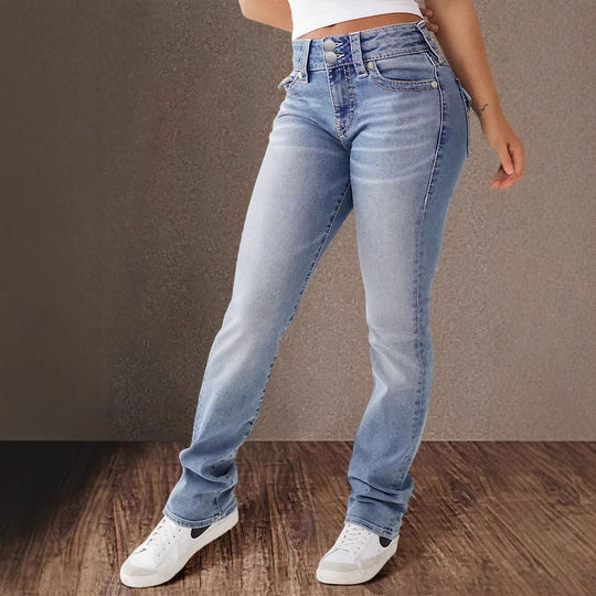 Damen Hohe Taille Bootcut Jeans mit Stretch-Anteil Heidi-Mode