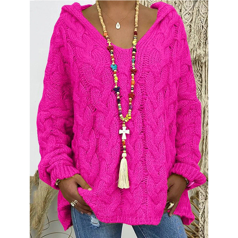 Damen Kapuzenpullover mit Zopfmuster und weitem Schnitt Heidi-Mode