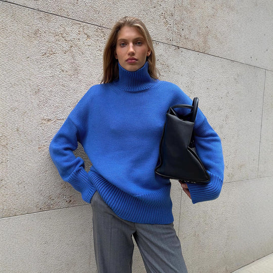 Damen Kuscheliger Rollkragenpullover aus hochwertiger Baumwollmischung mit lockerer Passform Heidi-Mode