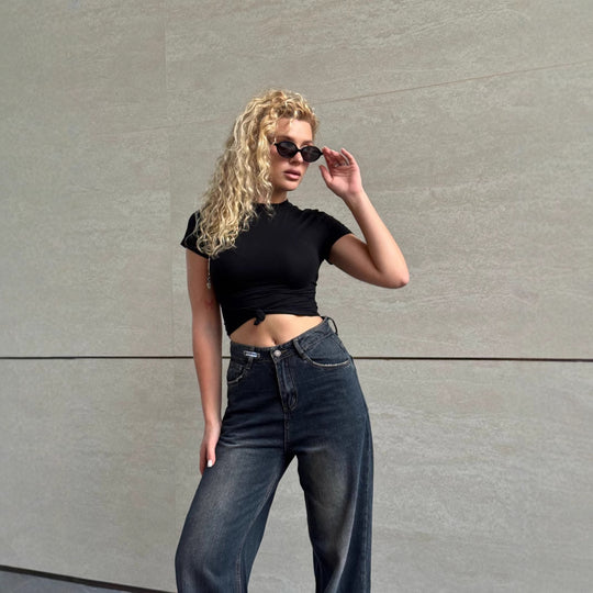 Damen Hochtaillierte Baggy-Jeans mit lockerer Passform Heidi-Mode