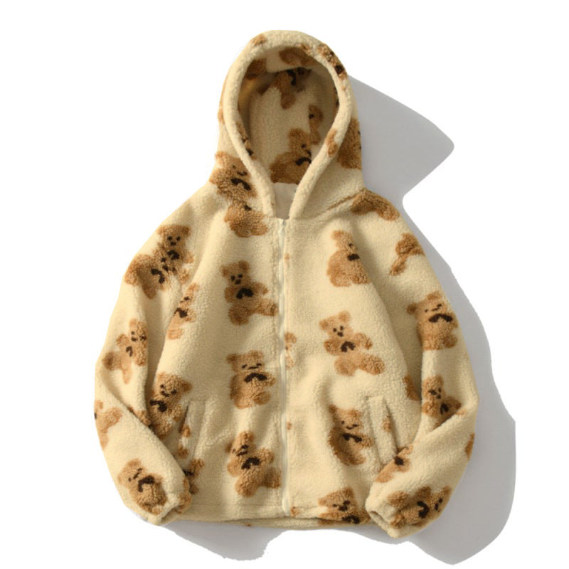 Damen Teddy-Fleecejacke mit Kapuze und großen Taschen Heidi-Mode