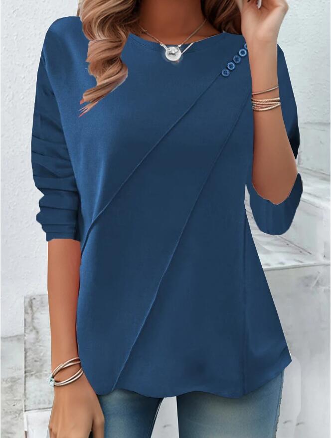 Damen modisches Oberteil mit asymmetrischem Saum und Knopfdetails Heidi-Mode