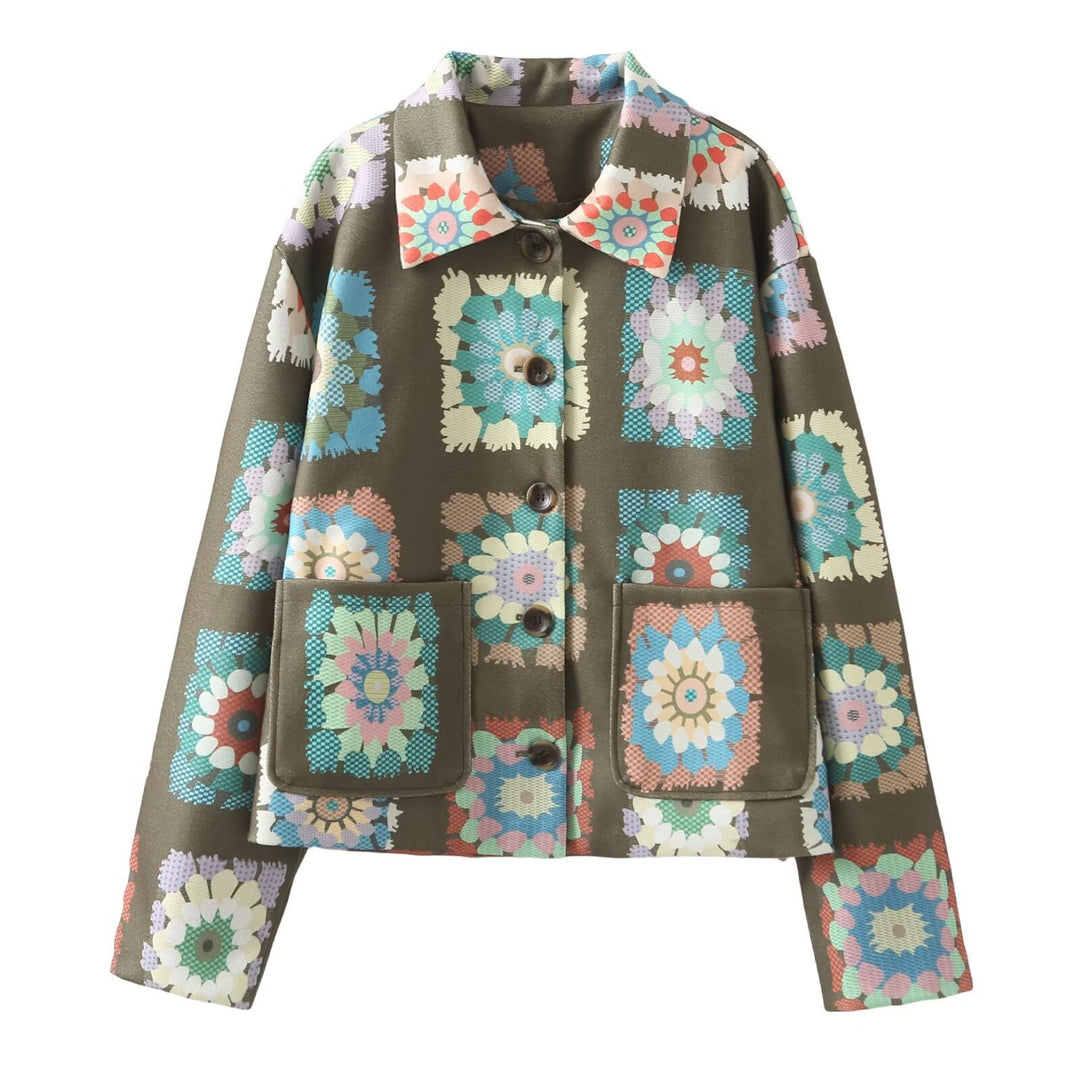 Damen Bunte Blumenjacke mit praktischen Taschen und Knopfdetails Heidi-Mode