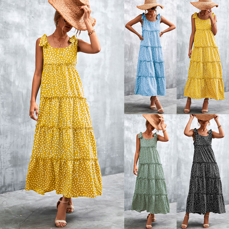 Damen Maxikleid mit verspieltem Volant und zartem Muster Heidi-Mode