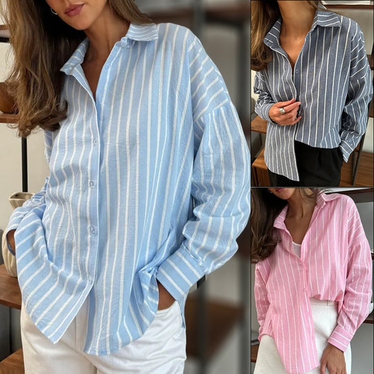 Damen Oversized Hemd mit feinen Streifen Heidi-Mode