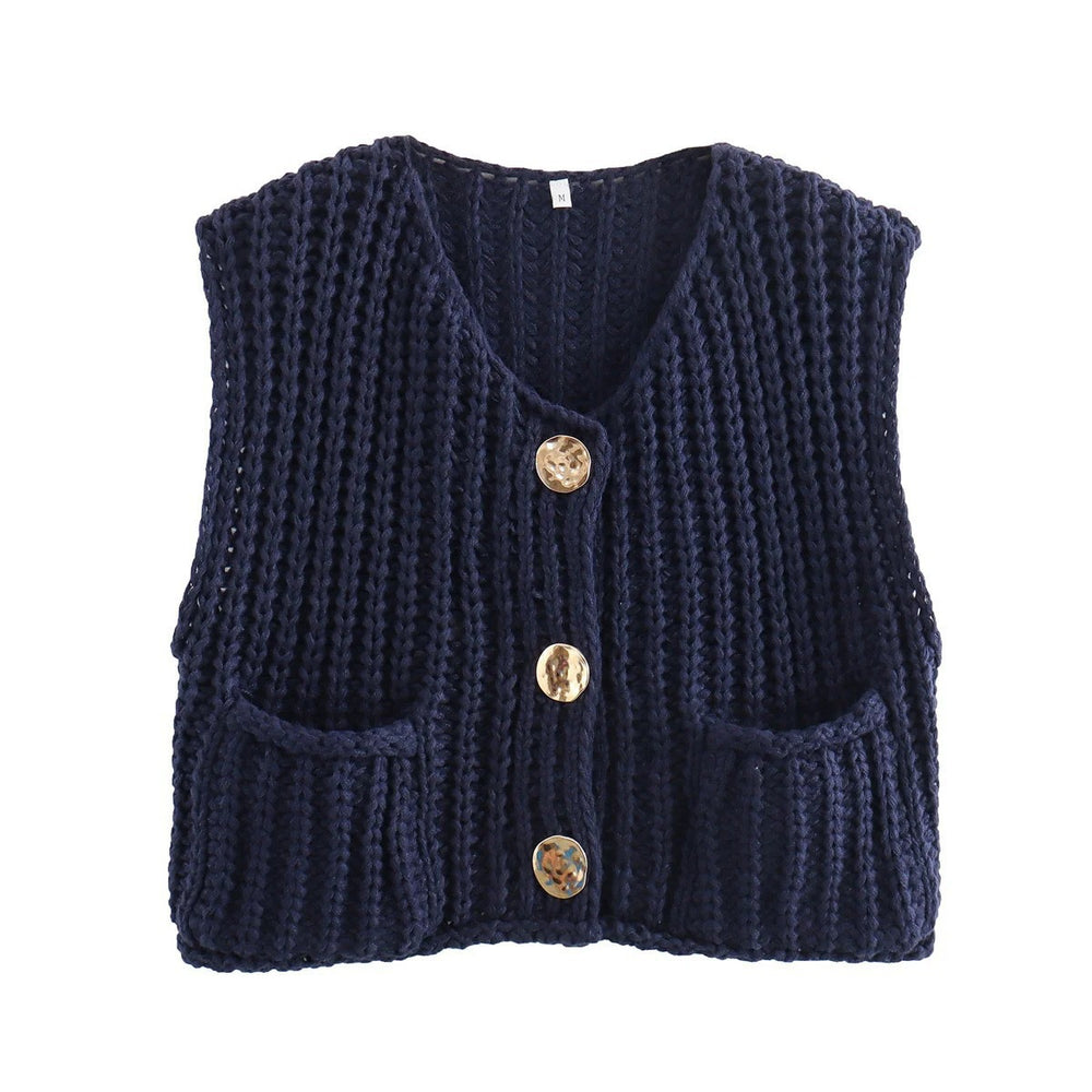 Damen Strickweste mit praktischen Taschen und dekorativen Knöpfen Heidi-Mode
