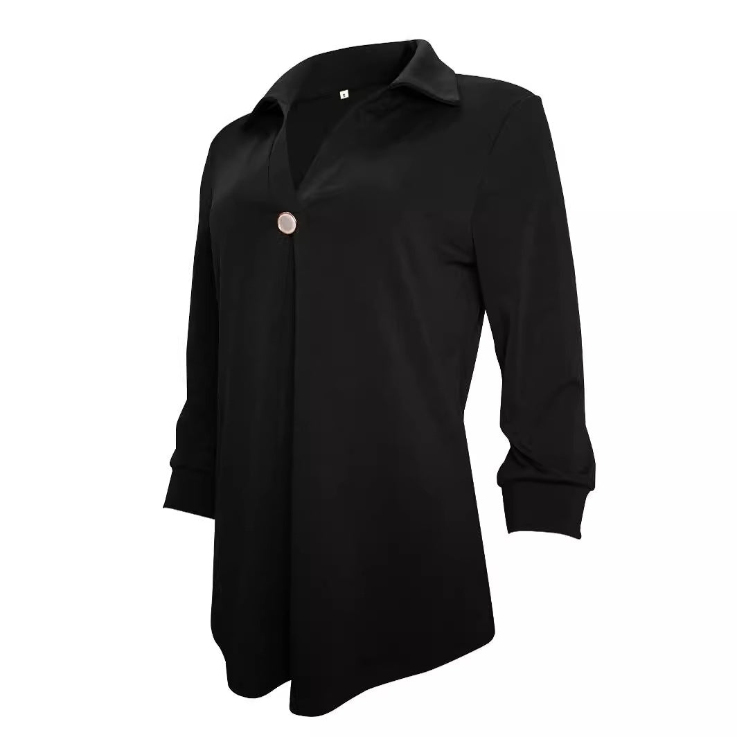 Damen Langarm Bluse mit elegantem V-Ausschnitt und dekorativen Falten Heidi-Mode