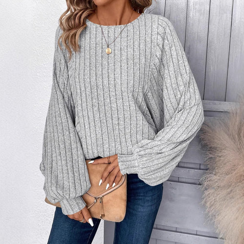 Damen Pullover mit eleganten Ballonärmel und Rippenstruktur Heidi-Mode