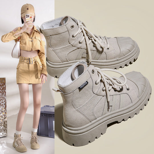 Damen Hochformat Sneaker aus robustem Textil mit trendiger Profilsohle Heidi-Mode