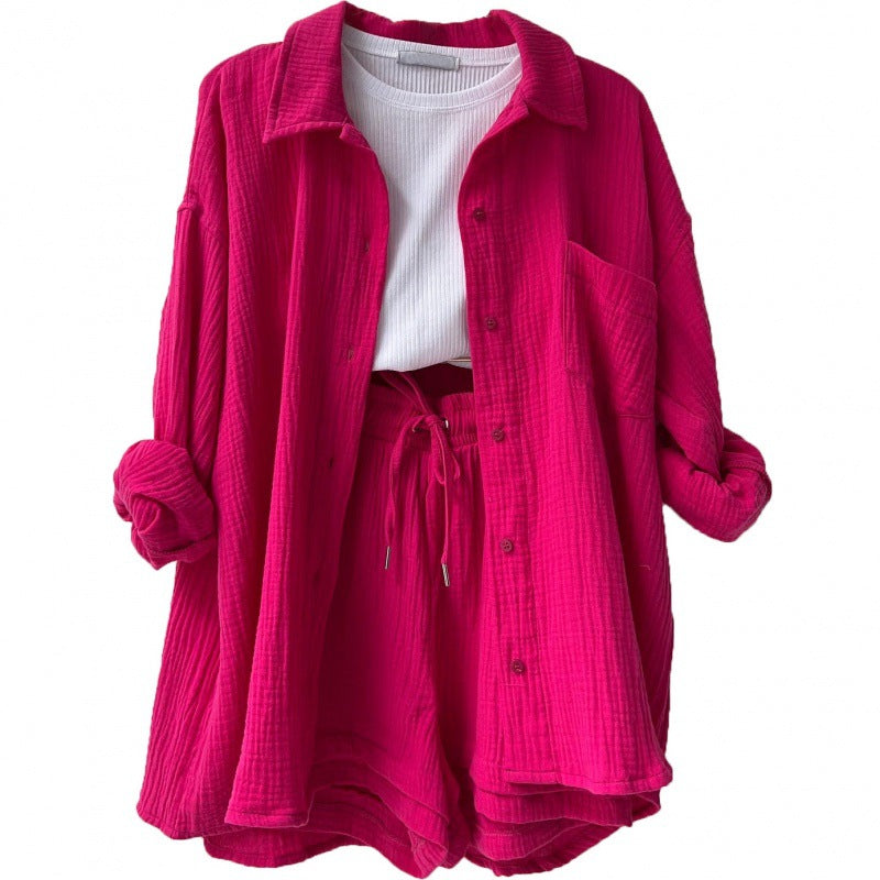 Damen lässige Oversized-Hemdjacke mit Gürtel Heidi-Mode