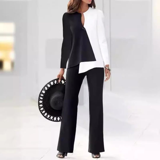 Damen Elegantes und modernes Hosenanzug-Set mit asymmetrischem Design Heidi-Mode