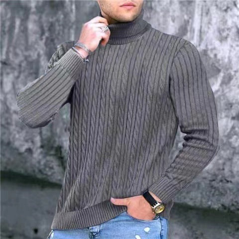 Herren Strickpullover mit modernem Rippmuster und hohem Kragen Heidi-Mode