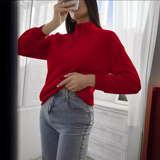 Damen bequemer Stehkragen Pullover Heidi-Mode