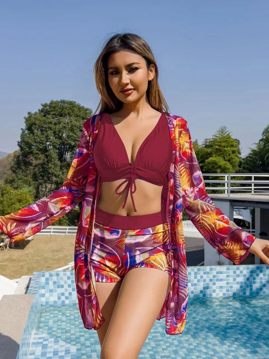Damen Sportlicher Bikini mit modischen Shorts und transparentem Cover-Up Heidi-Mode
