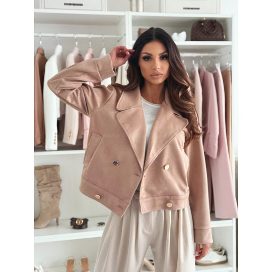 Damen Lederjacke im Biker-Stil mit doppelter Knopfleiste und seitlichen Taschen Heidi-Mode