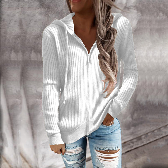 Damen Kapuzenjacke im modernen Rippenstrickdesign mit Taschen Heidi-Mode