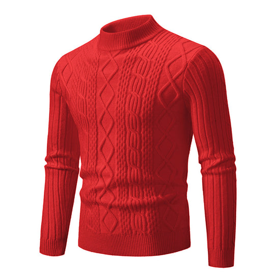 Herren Strickpullover mit hochgeschlossenem Kragen und Zopfmuster Heidi-Mode