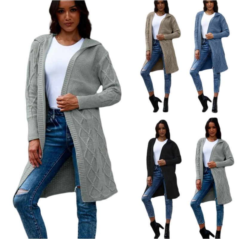 Damen Strickjacke mit Kapuze und stilvollem Zopfdesign Heidi-Mode