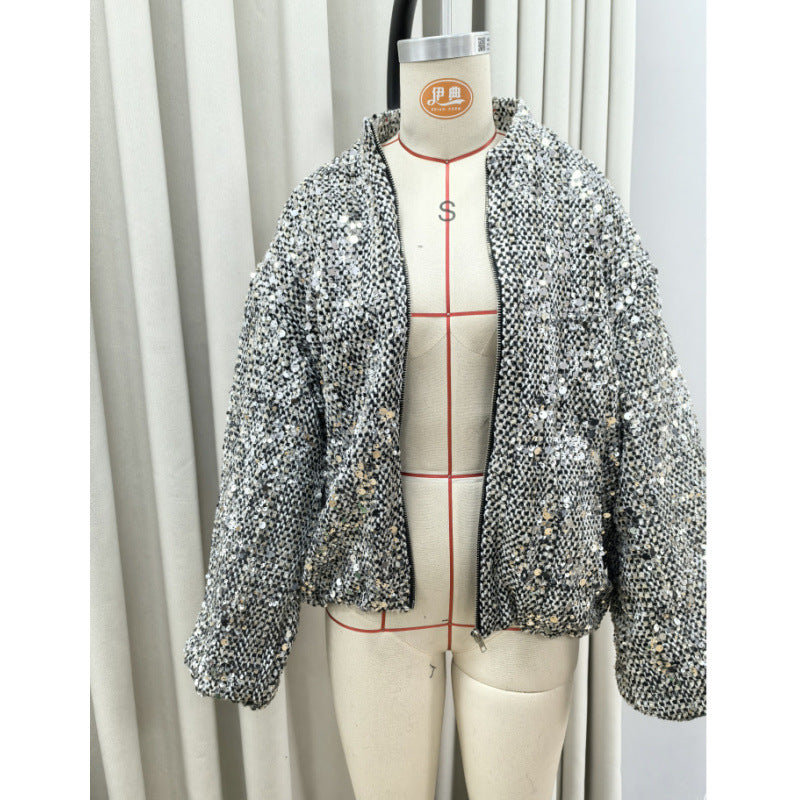 Damen Funkelnde Paillettenjacke mit lässigem Schnitt Heidi-Mode