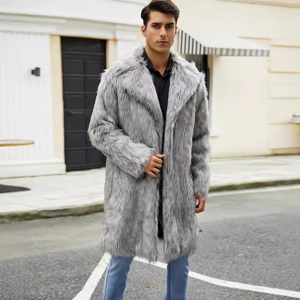 Herren Modischer Kunstpelzmantel mit breitem Kragen und bequemer Passform Heidi-Mode