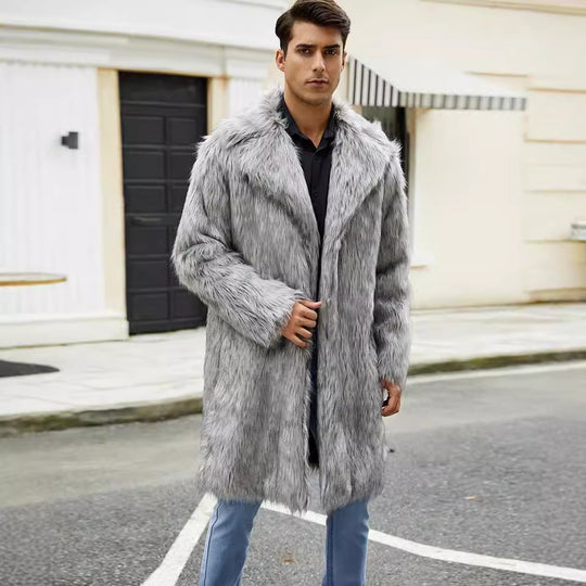 Herren Modischer Kunstpelzmantel mit breitem Kragen und bequemer Passform Heidi-Mode
