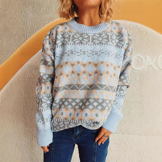 Damen gemütlicher Strickpullover mit winterlichem Muster und lässigem Schnitt Heidi-Mode