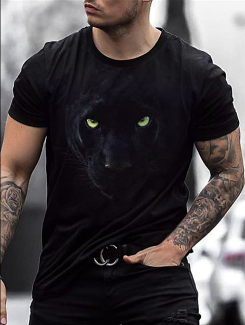 Herren T-Shirt mit künstlerischem Bienenwabenmotiv und 3D-Druck Heidi-Mode
