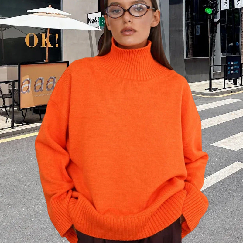 Damen Strickpullover mit hohem Kragen und weitem Schnitt Heidi-Mode