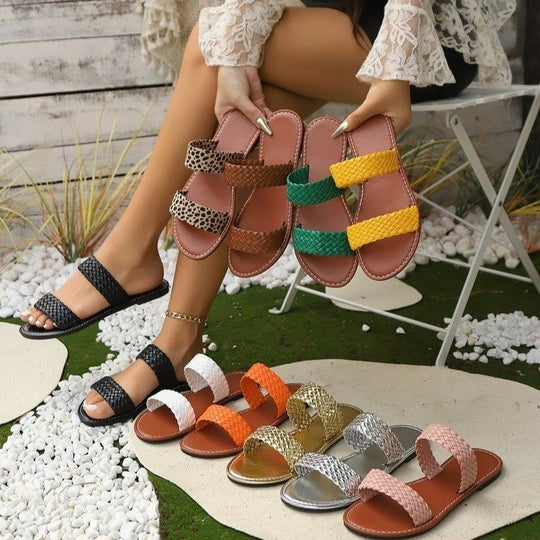 Damen Geflochtene Riemchen-Sandalen mit komfortablem Fußbett und rutschfester Sohle Heidi-Mode