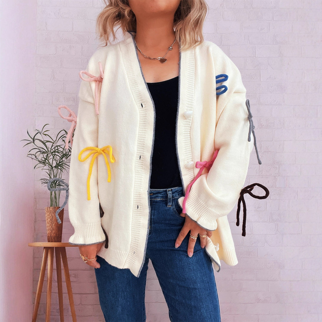 Damen Strickjacke mit bunten Schleifendetails Heidi-Mode