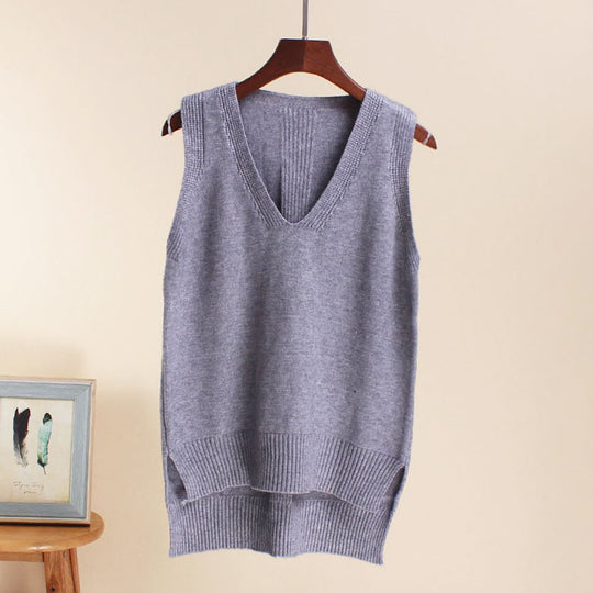 Damen Ärmelloses Stricktop mit V-Ausschnitt und Feinstrickstruktur Heidi-Mode