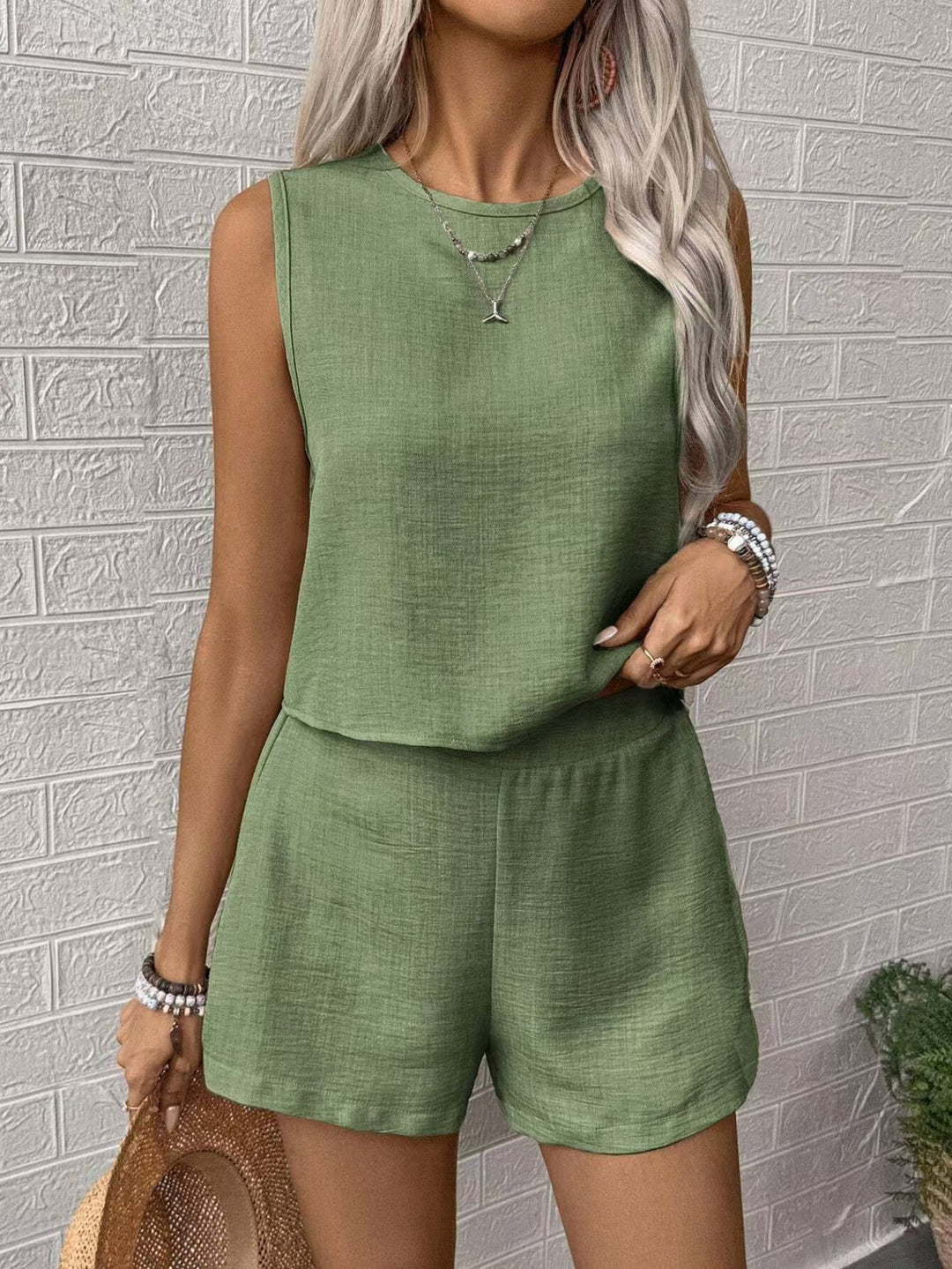 Damen Zweiteiliges Loungewear-Set mit hochwertigem Leinenstoff Heidi-Mode