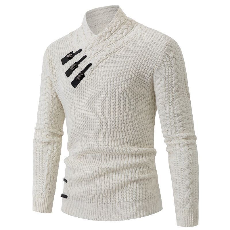 Herren Strickpullover mit asymmetrischem Kragen und dekorativem Zipper Heidi-Mode
